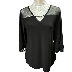 Atelier 29 Top Sz XL Black Sheer 1/2 Sleeve Whimsigoth Blouse Secretary Beaded